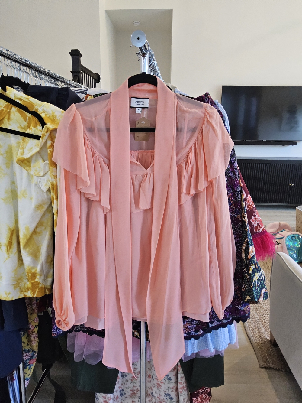 J. Crew Soft Blush Chiffon Tie-Front Blouse|| Size Medium